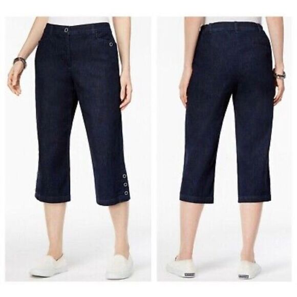 KAREN SCOTT - NWT - L Sz 16 Petite Comfort Waist Capri Jeans in Dark Wash - Picture 2 of 16